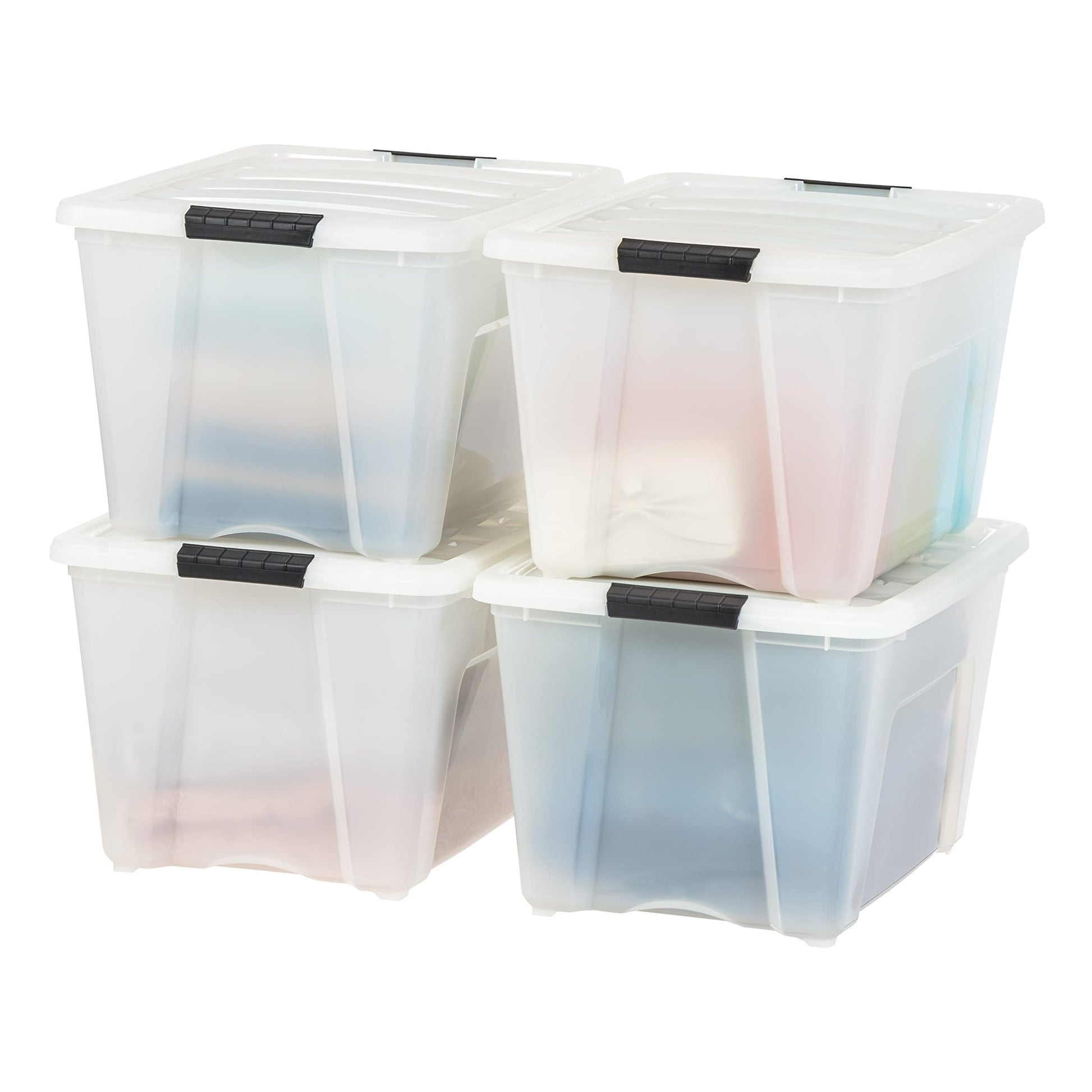 IRIS USA 13 Qt Stackable Plastic Storage Bins with Lids, 6 Pack - BPA-Free, Made in USA - Discreet Organizing Solution, Latches, Durable Nestable Containers, Secure Pull Handle - Pearl