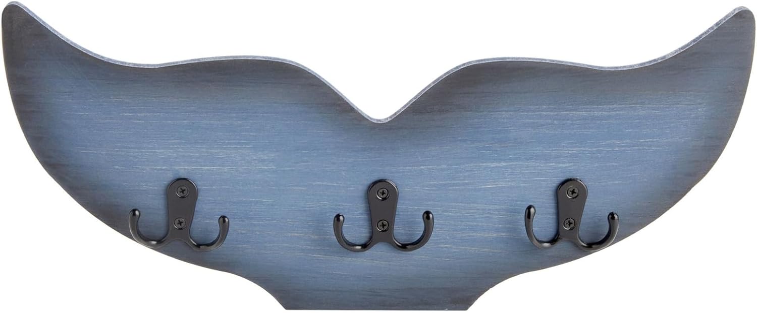 Okuna Outpost Whale Tail Wall Hook for Nursery, Nautical Ocean Wall Decor (Blue, 15.5 x 6.75 x 1 in)