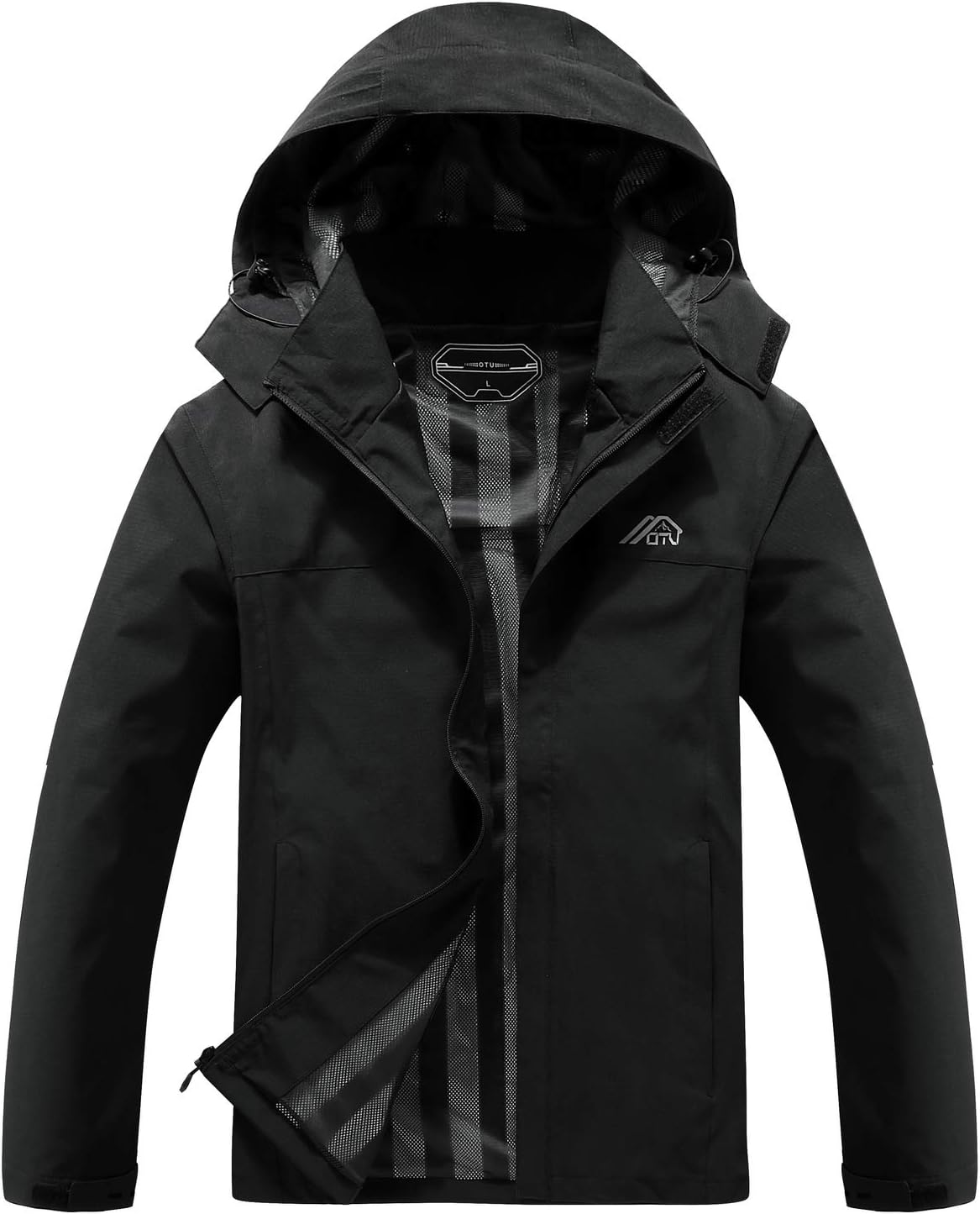OTU Men's Lightweight Waterproof Hooded Rain Jacket Outdoor Raincoat Shell Jacket for Hiking Travel