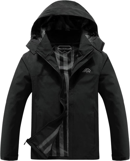 OTU Men's Lightweight Waterproof Hooded Rain Jacket Outdoor Raincoat Shell Jacket for Hiking Travel