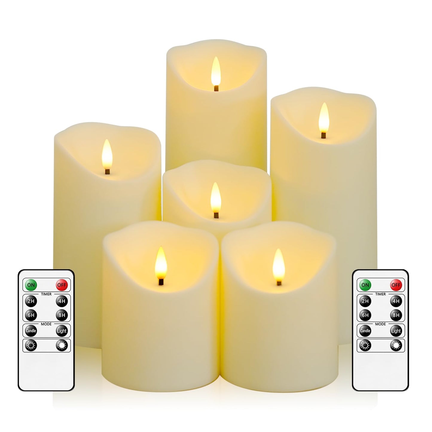 Fo32won Flameless Flickering Candles with Remote Timer, Set of 6 Led Black Battery Operated Candles for Home Decor Xmas Halloween (D3 x H3 3" 4" 5" 6" 7")