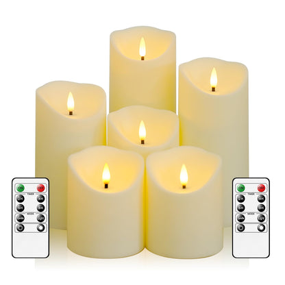 Fo32won Flameless Flickering Candles with Remote Timer, Set of 6 Led Black Battery Operated Candles for Home Decor Xmas Halloween (D3 x H3 3" 4" 5" 6" 7")