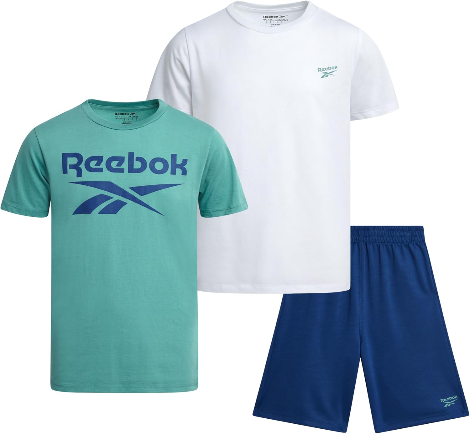 Reebok Boys Athletic Shorts Set - 3 Piece Summer Clothes Outfit with Graphic Tees and Boys Running Shorts for Active Kids