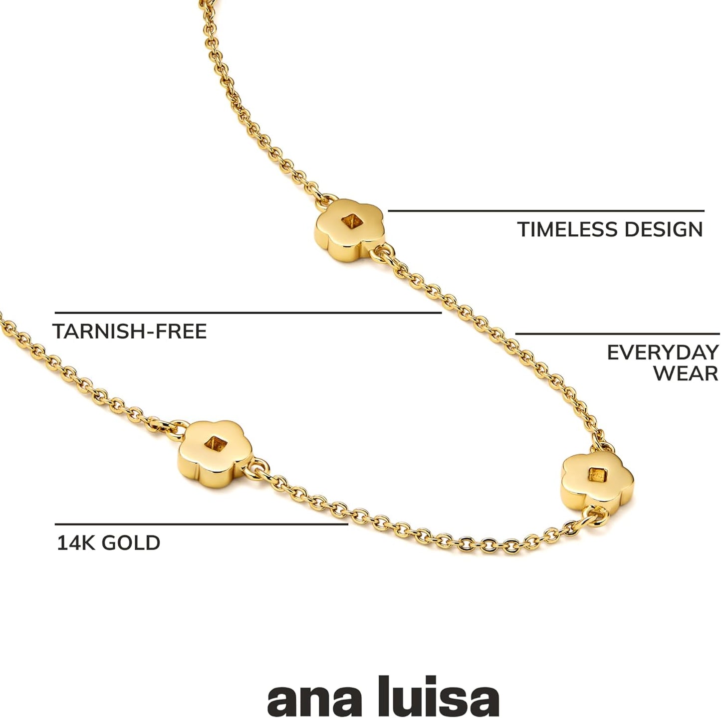 Ana Luisa Jewelry Gold Plated Chain Necklaces for Women - Assorted 14K Gold Plated Styles, Hypoallergenic Jewelry - Dainty Layering Trendy Styles with Herringbone & Paperclip Designs - Gifts for Women