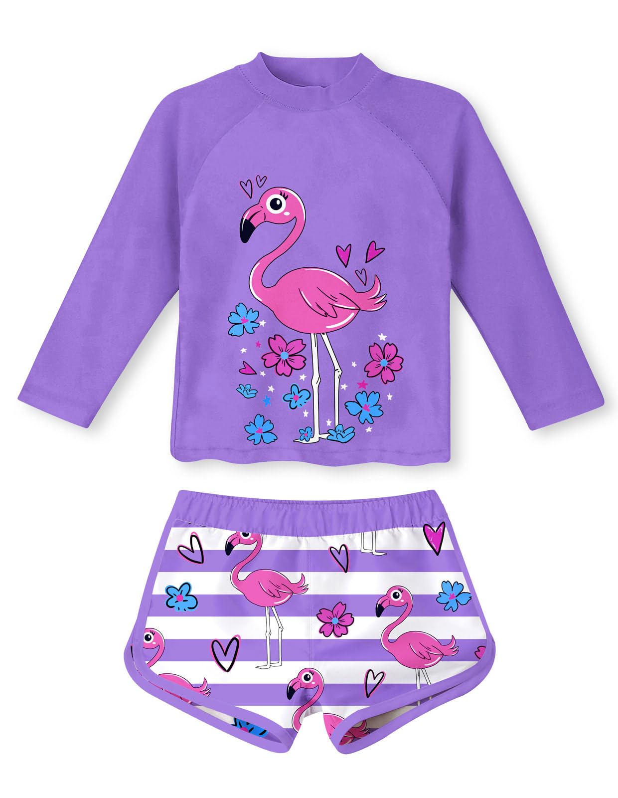 Vogseek 4-10T Girls Rashguard 2 Pieces Long Sleeve Swimsuit Swimwear with Shorts