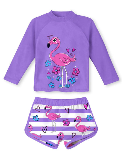 Vogseek 4-10T Girls Rashguard 2 Pieces Long Sleeve Swimsuit Swimwear with Shorts
