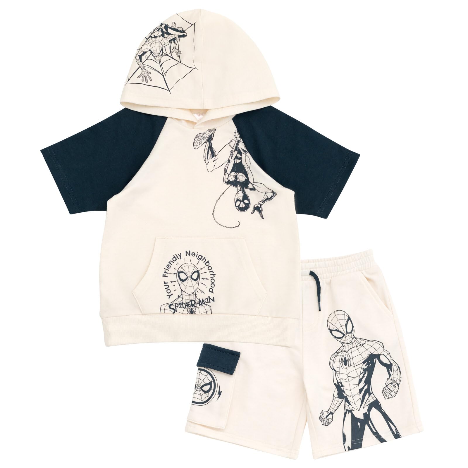 Marvel Spider-Man French Terry Pullover Hoodie and Shorts Toddler to Big Kid Sizes (2T - 18-20)