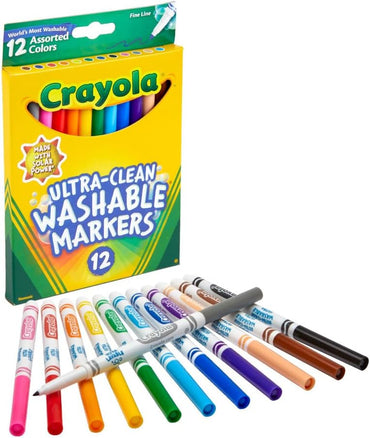 Crayola Ultra Clean Fine Line Markers (12ct), Washable Markers for Kids, Arts & Crafts, Coloring Book Markers, Toddler Gifts