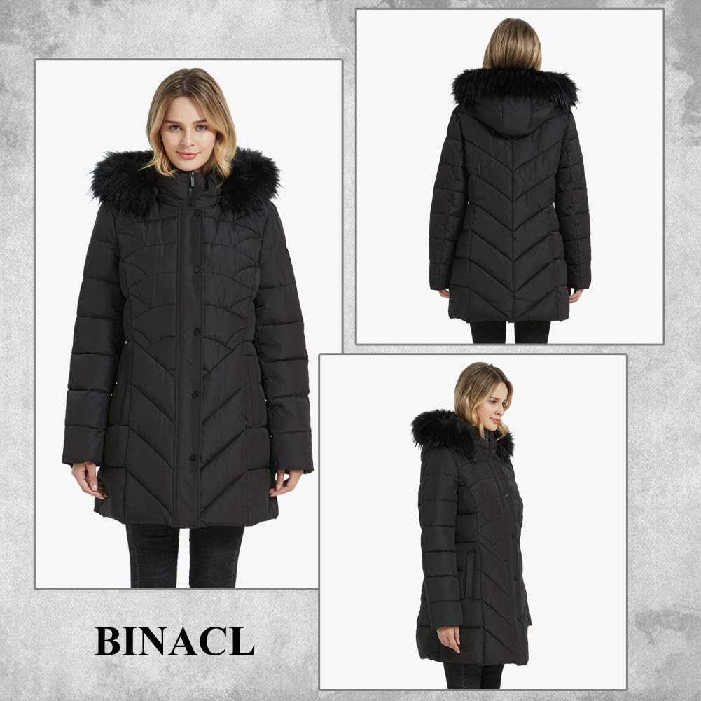BINACL Women's Winter Warm Thicken Long Outwear Pockets Coat Parka Jacket XS-3XL