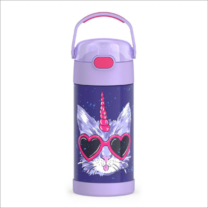 THERMOS FUNTAINER Water Bottle with Straw - 12 Ounce - Kids Stainless Steel Vacuum Insulated Water Bottle with Lid, Mod Flowers