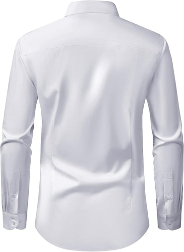 Men's Dress Shirts Long Sleeve Stretch Wrinkle Free Slim Fit Wedding Formal Button Down Shirt