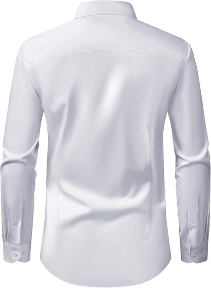 Men's Dress Shirts Long Sleeve Stretch Wrinkle Free Slim Fit Wedding Formal Button Down Shirt