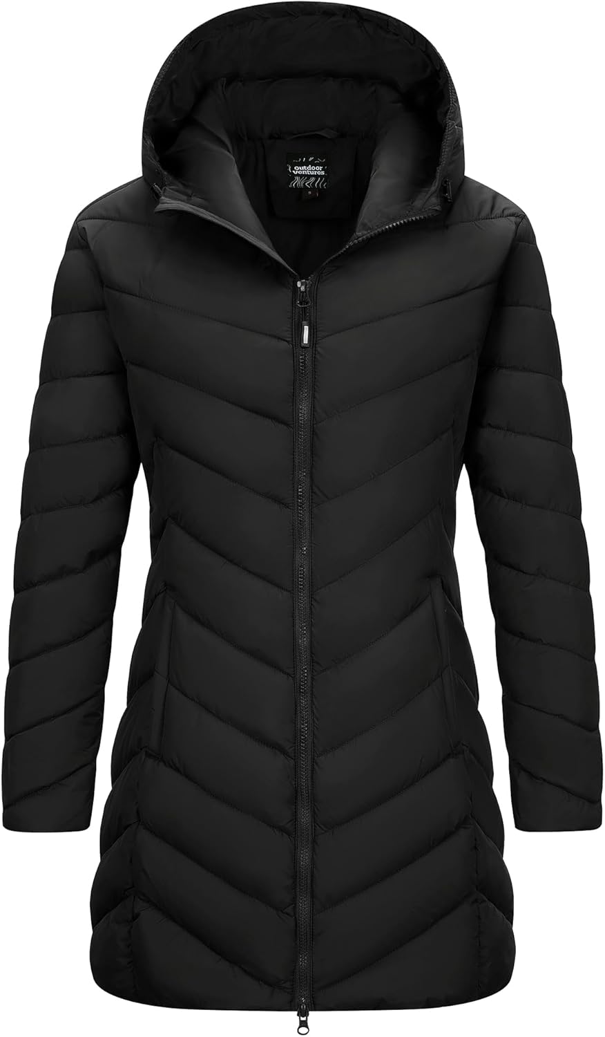 Outdoor Ventures Women's Long Hooded Lightweight Puffer Coat Quilted Insulated Winter Jacket