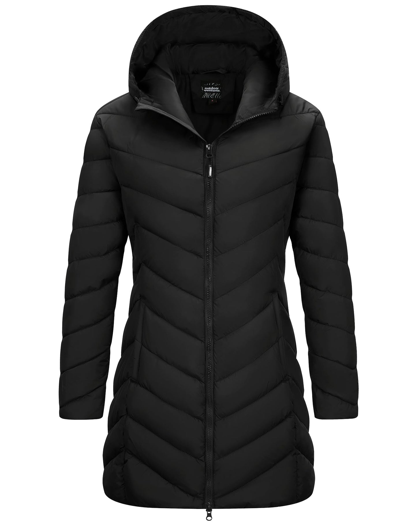 Outdoor Ventures Women's Long Hooded Lightweight Puffer Coat Quilted Insulated Winter Jacket