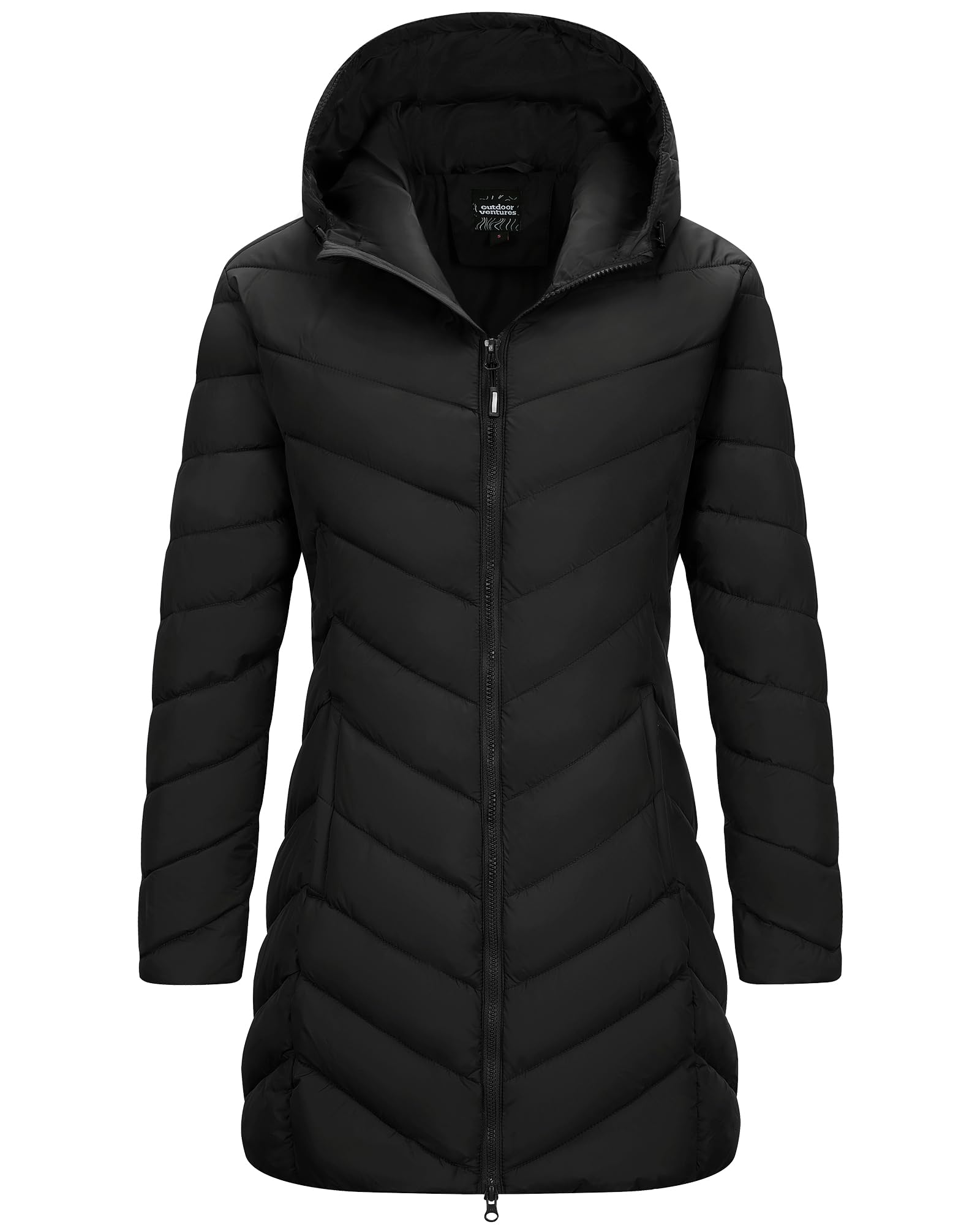 Outdoor Ventures Women's Long Hooded Lightweight Puffer Coat Quilted Insulated Winter Jacket