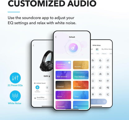 Soundcore by Anker Q20i Hybrid Active Noise Cancelling Headphones, Wireless Over-Ear Bluetooth, 40H Long ANC Playtime, Hi-Res Audio, Big Bass, Customize via an App, Transparency Mode (Pink)