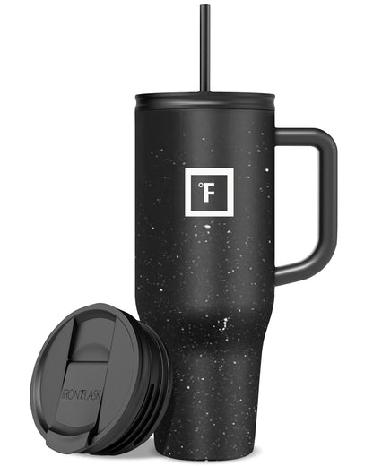 IRON °FLASK Co-Pilot Insulated Mug w/Straw & Flip Cap Lids - Cup Holder Bottle for Hot, Cold Drink - Leak-Proof - Water, Coffee Portable Travel Mug - Aurora, 40 Oz