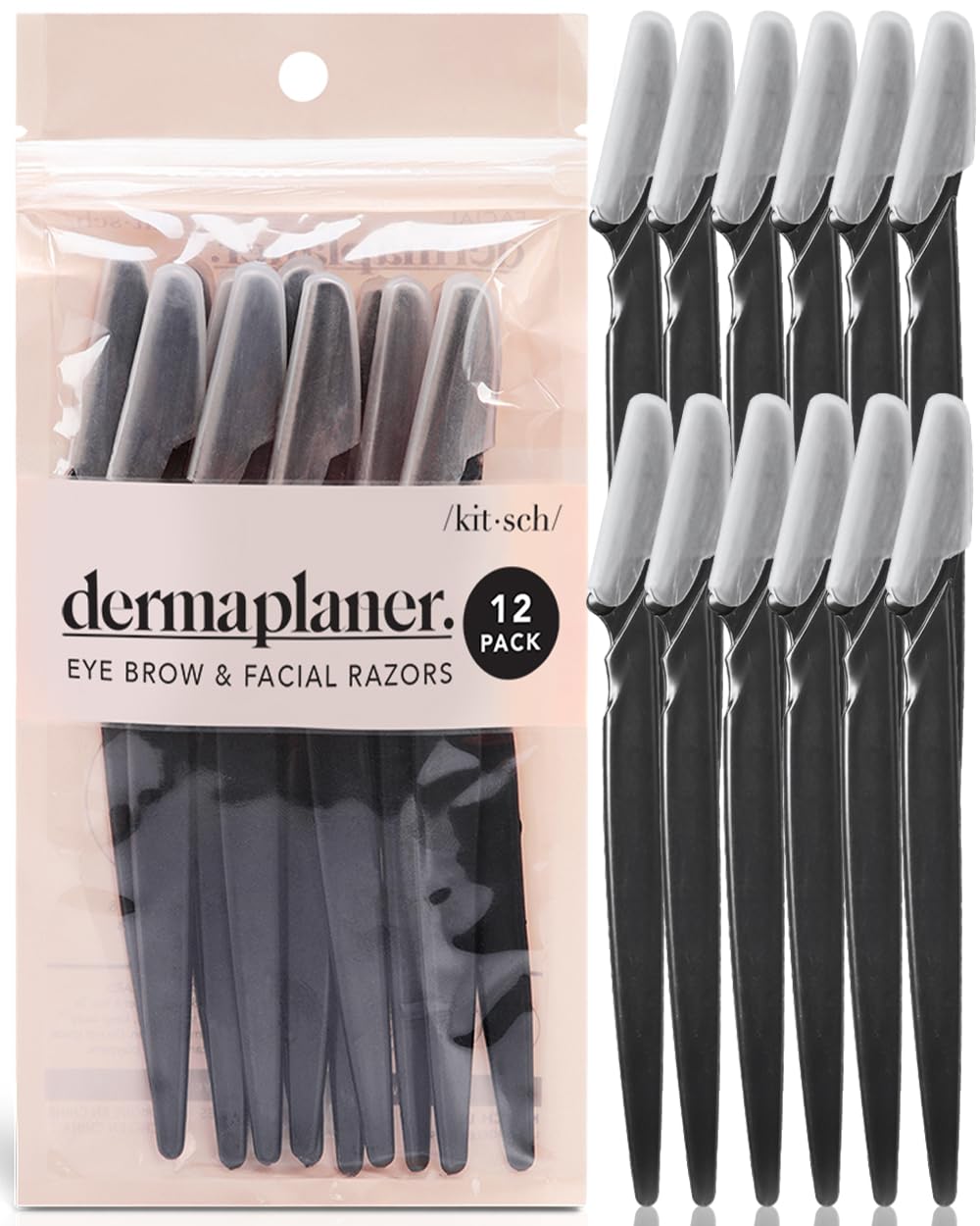 Kitsch Dermaplaning Tool - Face Razors for Women and Men, Eyebrow Trimmer and Face Shaver, Facial Hair Removal, Facial Razors for Women and Men, Dermaplane Razor - 12pc, Coral