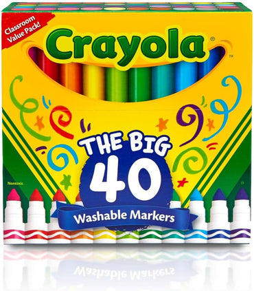 Crayola Ultra Clean Washable Markers for School (40ct), Essential Back to School Supplies for Kids, Coloring Book Marker Set, Teacher Classroom Supplies