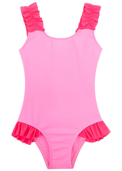 XiaoMoSha Girls One Piece Swimsuit Ruffled Straps Bathing Suits Summer Swim Suit Quick Dry Beach Swimwear for Kids 3-10 Years