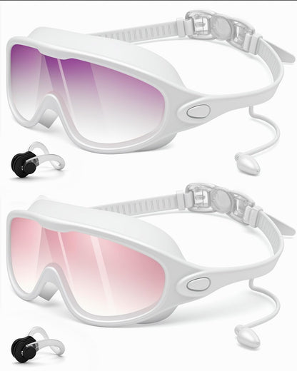 Rantizon Swim Goggles 2 Pack, Wide View Anti Fog&UV Swimming Goggles for Audlt, No Leaking Summer Gifts for Men Women Kid