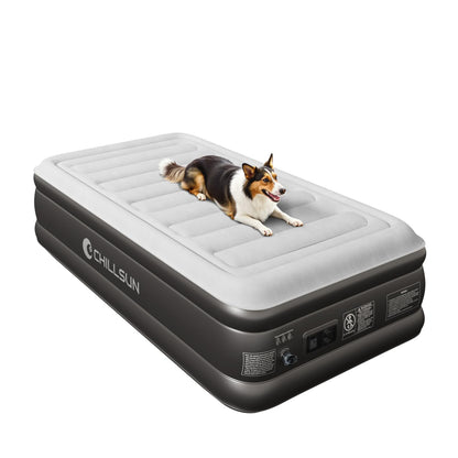 CHILLSUN Air Mattress Queen With Built in Pump - Upgraded Blow Up Bed,2 Mins Quick Self Inflatable and Deflate, 18"/650lbs Max, Strong Support, Flocked Top, Puncture Resistant, for Camping,Home,Guests