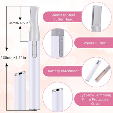 Landhoow 3 Pcs Electric Eyebrow Trimmer Women Precision Eyebrow Hair Trimmers with Comb Christmas Women Gift, Battery Operated Personal Epilator for Face Lips Leg Neck Fuzz (White, Gold, Pink)