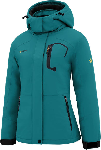 GEMYSE Women's Ski Snow Jacket Warm Winter Waterproof Coat Snowboard Rain Jacket Hooded Windproof Windbreaker