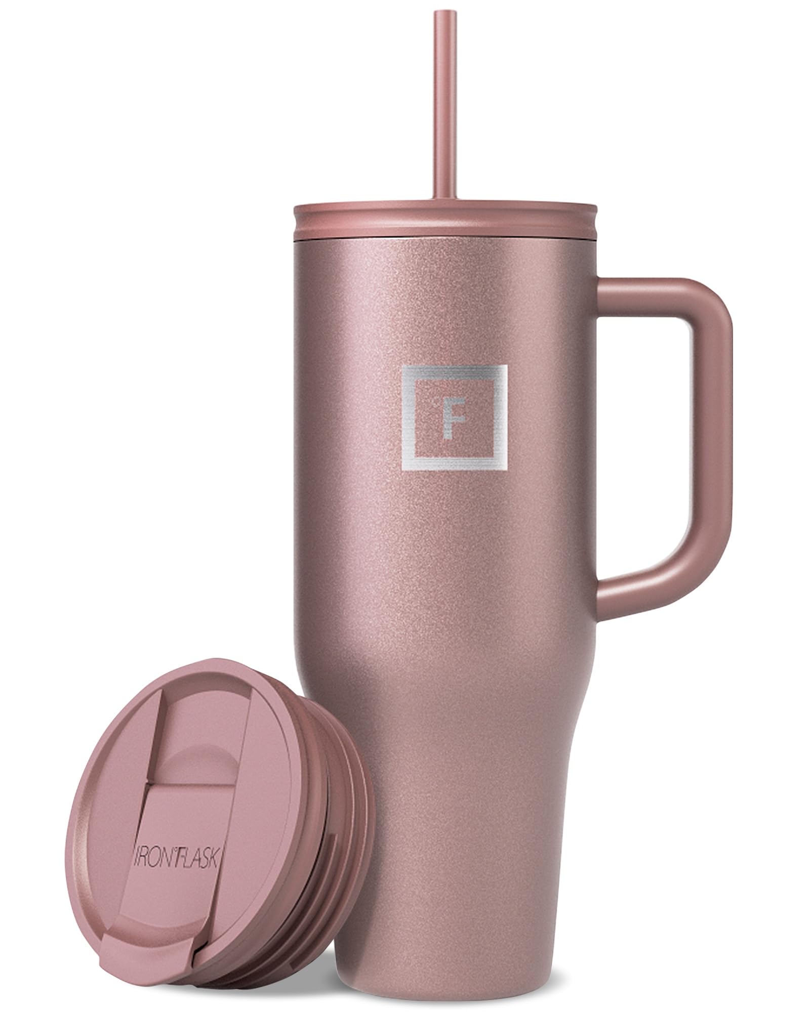 IRON °FLASK Co-Pilot Insulated Mug w/Straw & Flip Cap Lids - Cup Holder Bottle for Hot, Cold Drink - Leak-Proof - Water, Coffee Portable Travel Mug - Aurora, 40 Oz