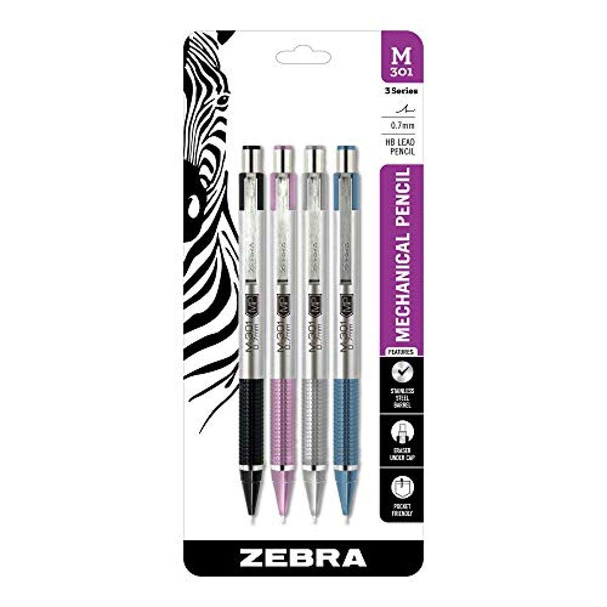 Zebra Pen M-301 Mechanical Pencil, Stainless Steel Barrel, Medium Point, 0.7mm, Black Grip (Pack of 1,12 Count Total)
