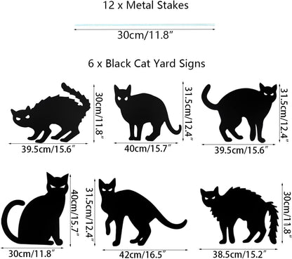 Anditoy 6 Pack Halloween Black Cat Yard Signs with Stakes Scary Silhouette Halloween Decorations for Outdoor Yard Lawn Garden Halloween Decor