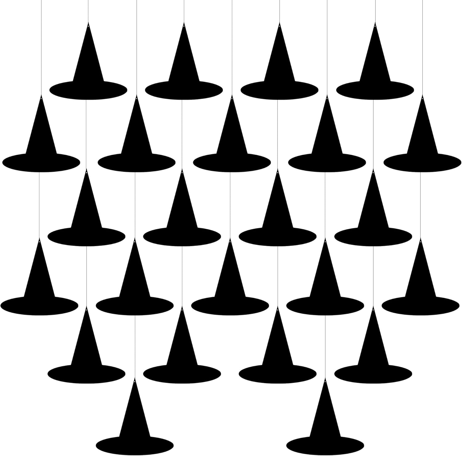 24Pcs Halloween Paper Witch Hat Hanging Decorations, Black Witch Hat Hanging Ornament for Yard Home Ceiling Wall Tree Decor, Spooky Paper Witch Hats Backdrop for Halloween Party Supplies