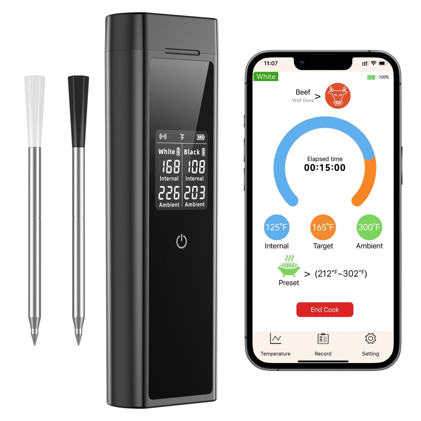 Smart Wireless Meat Thermometer Digital, 2 Probes, Advanced Bluetooth Food Thermometer for Cooking, IP67, Real-Time Monitoring & Smart Alerts for BBQ, Grill, Oven, Smoker, Kitchen Gifts for Christmas