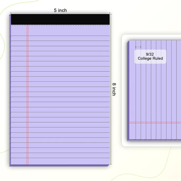 5pcs Colored Note Pads 5x8 College Ruled Small Legal Pads Paper Notepads 5 Pack Study Back Writing Pads 5 x 8 Paper Pads Perforated Narrow Ruled Pads of Paper