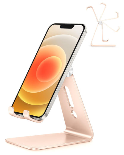 Adjustable Cell Phone Stand, OMOTON Aluminum Desktop Cellphone Stand with Anti-Slip Base and Convenient Charging Port, Fits All Smart Phones, Silver