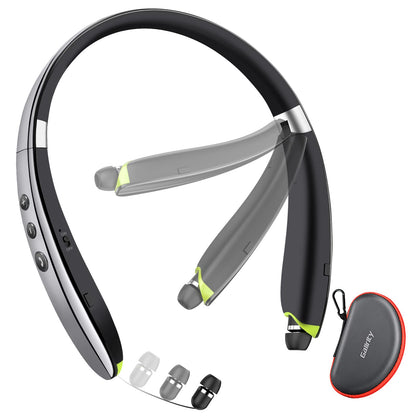 Bluetooth Headset, 2025 Upgraded Neckband Bluetooth Headphones with Retractable Earbuds, Noise Cancelling Stereo Earphones with Mic, Foldable Wireless Headphones for Sports Office with Carry Case