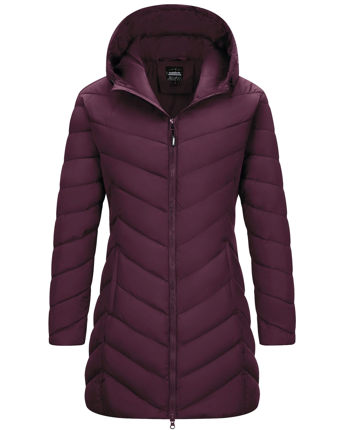 Outdoor Ventures Women's Long Hooded Lightweight Puffer Coat Quilted Insulated Winter Jacket