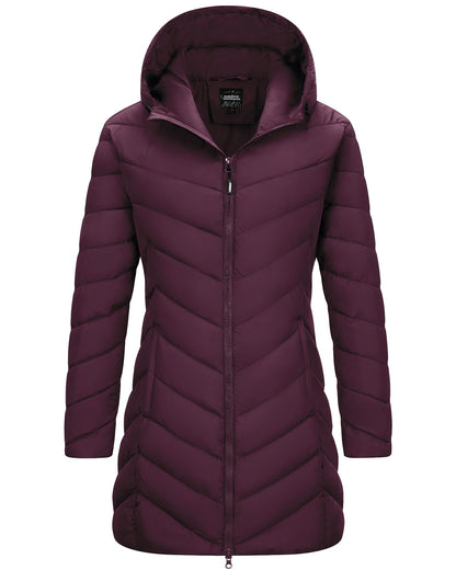 Outdoor Ventures Women's Long Hooded Lightweight Puffer Coat Quilted Insulated Winter Jacket