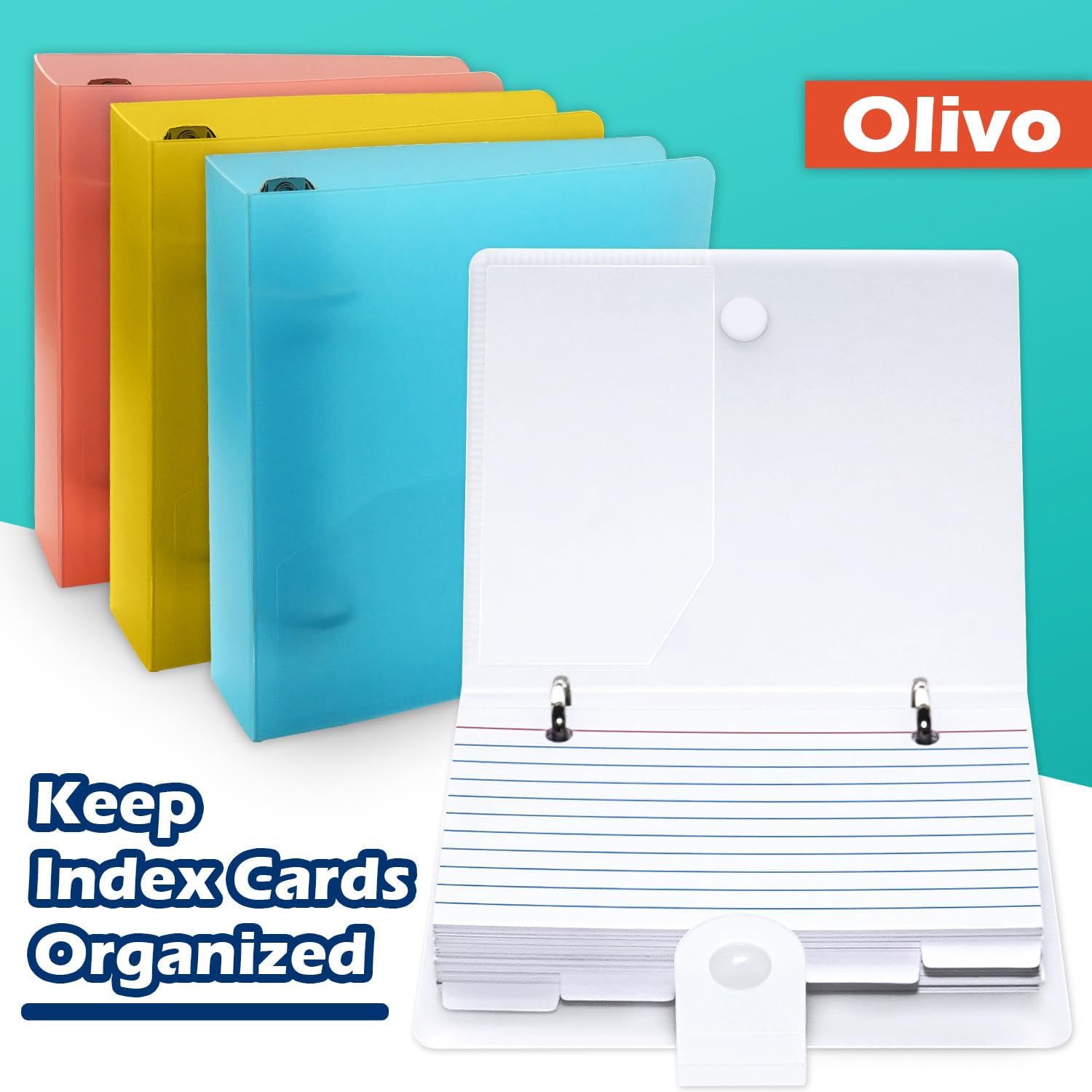 3x5 Lined Index Cards with Ring Binder Holder and Dividers, 100 Ruled Cards, Black