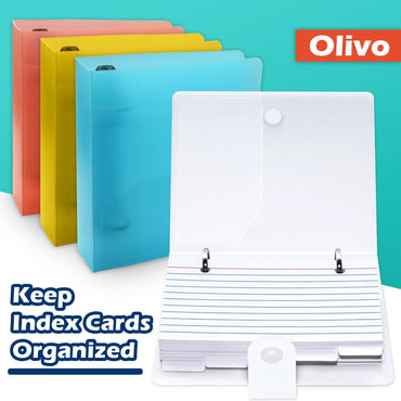 3x5 Lined Index Cards with Ring Binder Holder and Dividers, 100 Ruled Cards, Black