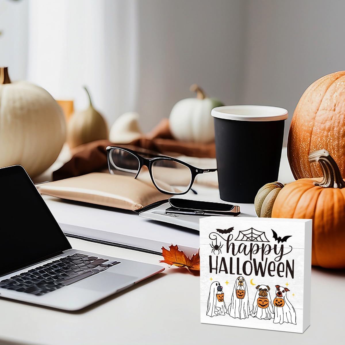 Cute Halloween Decor, Happy Halloween Dog Decorations, Spooky Ghost Decor for Home Office, Spider Webs Scary Decorations 5 x 5 inches A11