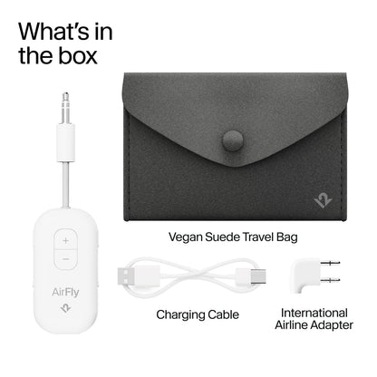 AirFly Pro 2 Deluxe – Bluetooth Adapter for Airplane, Pair 2 AirPods or Wireless Headphones – 3.5mm AUX Bluetooth Transmitter/Receiver for Cars, Boats, Treadmills, TVs – Airplane Travel Essentials