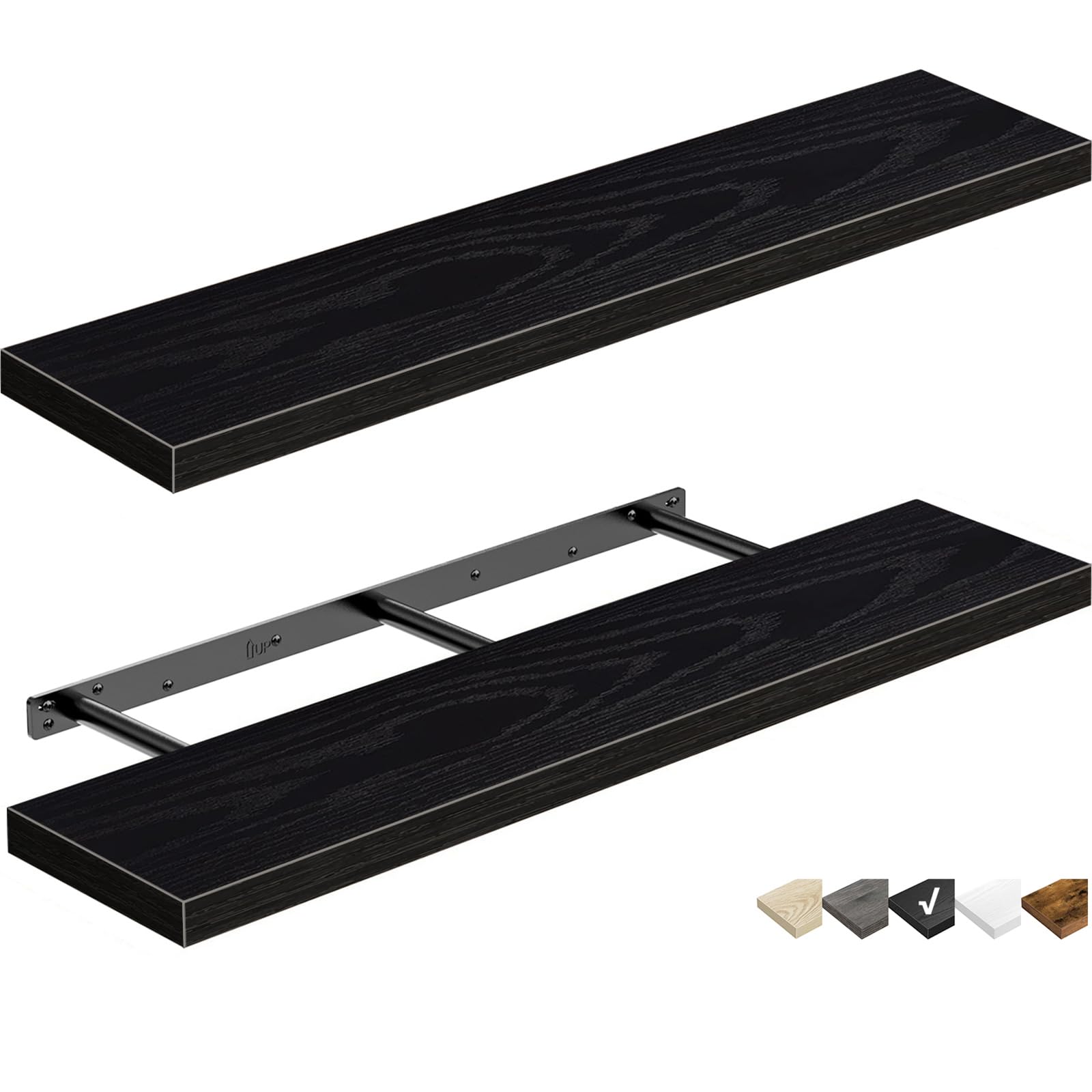 QEEIG Bathroom Floating Shelves for Wall Mounted Shelf Over Toilet Farmhouse Home Decor Display Shelving Small 16 inch Set of 2, Rustic Brown (008-40BN)