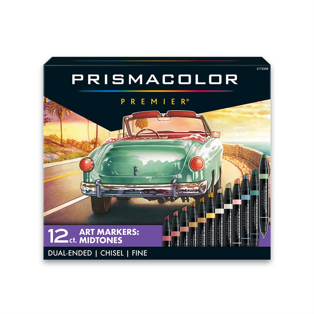 Prismacolor Premier Dual-Ended Art Markers Chisel Tip and Fine Tip Hyper Bright Colors Adult Coloring 12 Count
