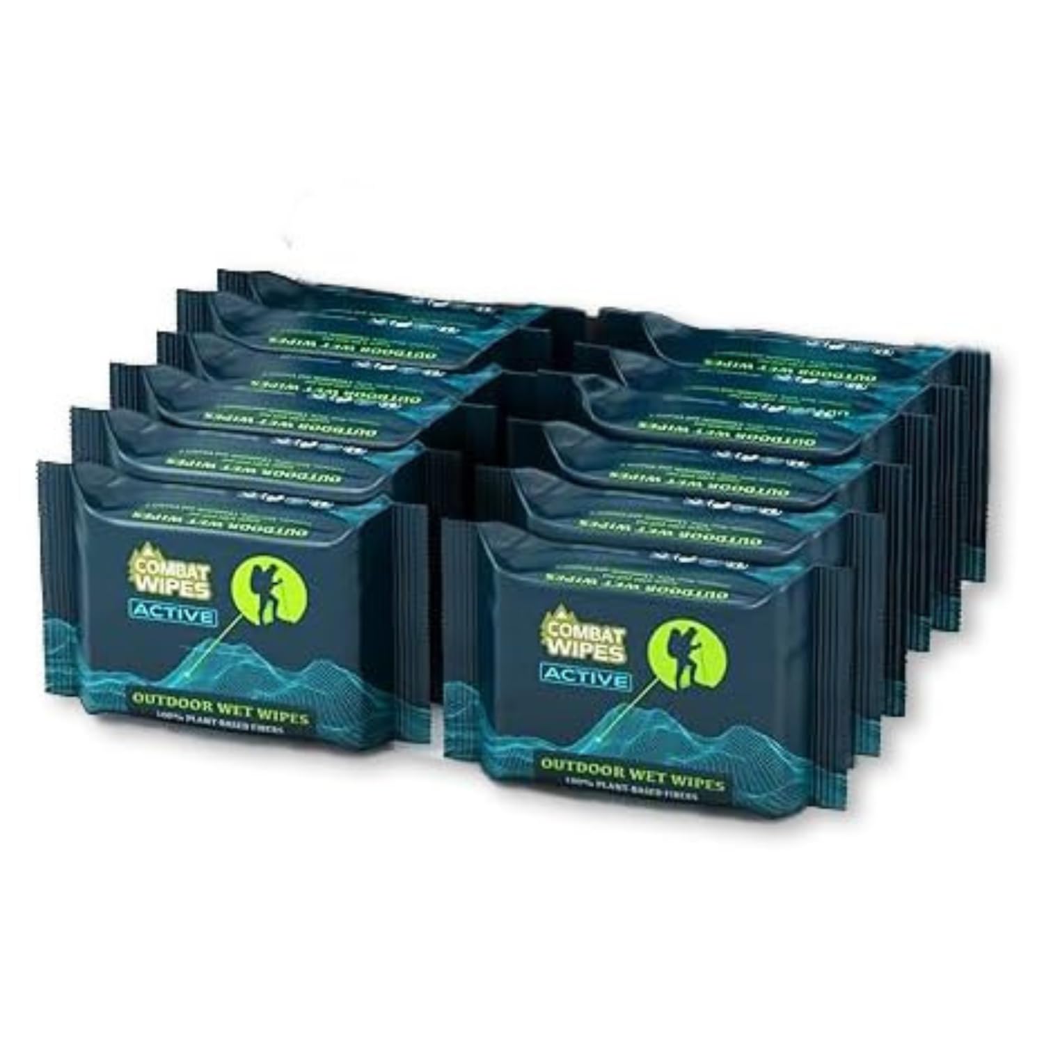 Combat Wipes ACTIVE Outdoor Wet Wipes - Extra Thick Camping Gear, Biodegradable, Body & Hand Cleansing/Refreshing Cloths for Backpacking & Gym w/Natural Aloe & Vitamin E (25 Wipes)
