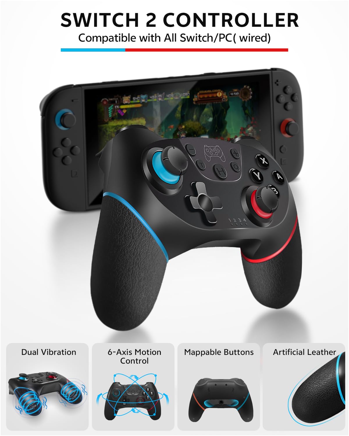 Switch 2 Pro Controllers Accessories Bundle for Nintendo 17-in-1: Carrying Case, Screen Protector, Thumb Grip for Joycon, Dockable Console Protective Cover Shell, Steering Wheel, 2025 Switch2 Game Kit