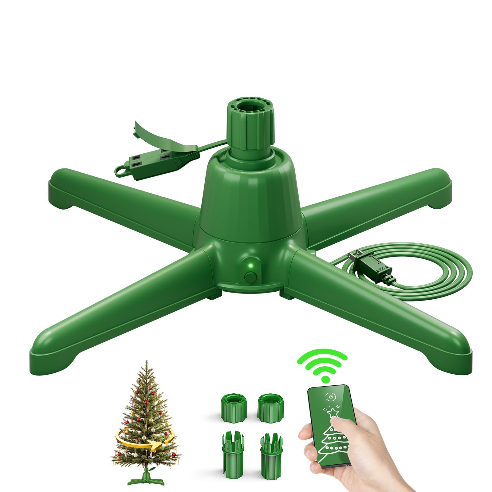 DG-Direct Musical 360° Rotating Christmas Tree Stand with Remote, Anti-Tilt Silent Spin Base, 3 Light Output Ports (800W), Fits 9ft 120lb Artificial Trees, Compatible with 1.25–2in Poles