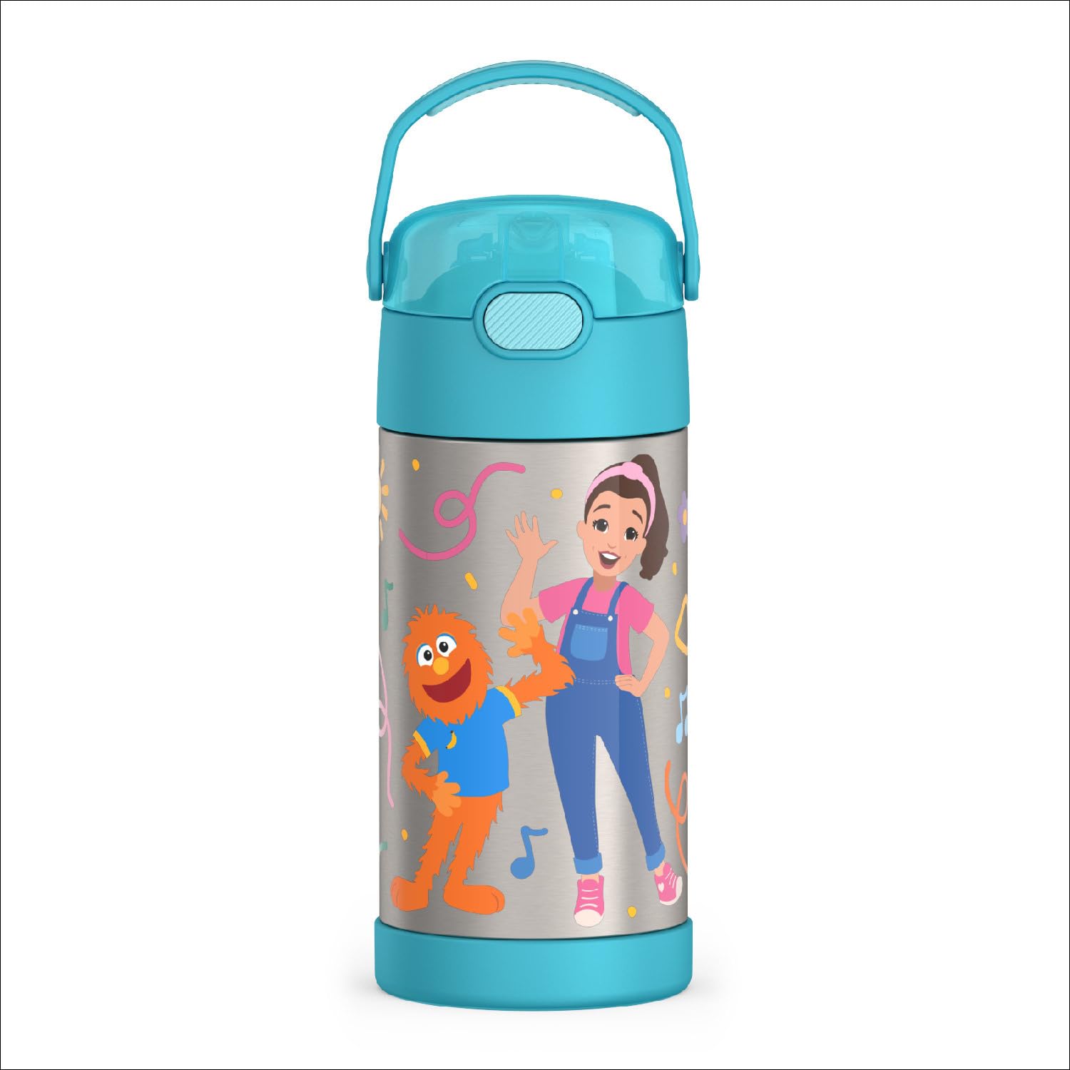 THERMOS FUNTAINER Water Bottle with Straw - 12 Ounce - Kids Stainless Steel Vacuum Insulated Water Bottle with Lid, Bluey