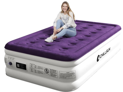 CHILLSUN Air Mattress Queen With Built in Pump - Upgraded Blow Up Bed,2 Mins Quick Self Inflatable and Deflate, 18"/650lbs Max, Strong Support, Flocked Top, Puncture Resistant, for Camping,Home,Guests