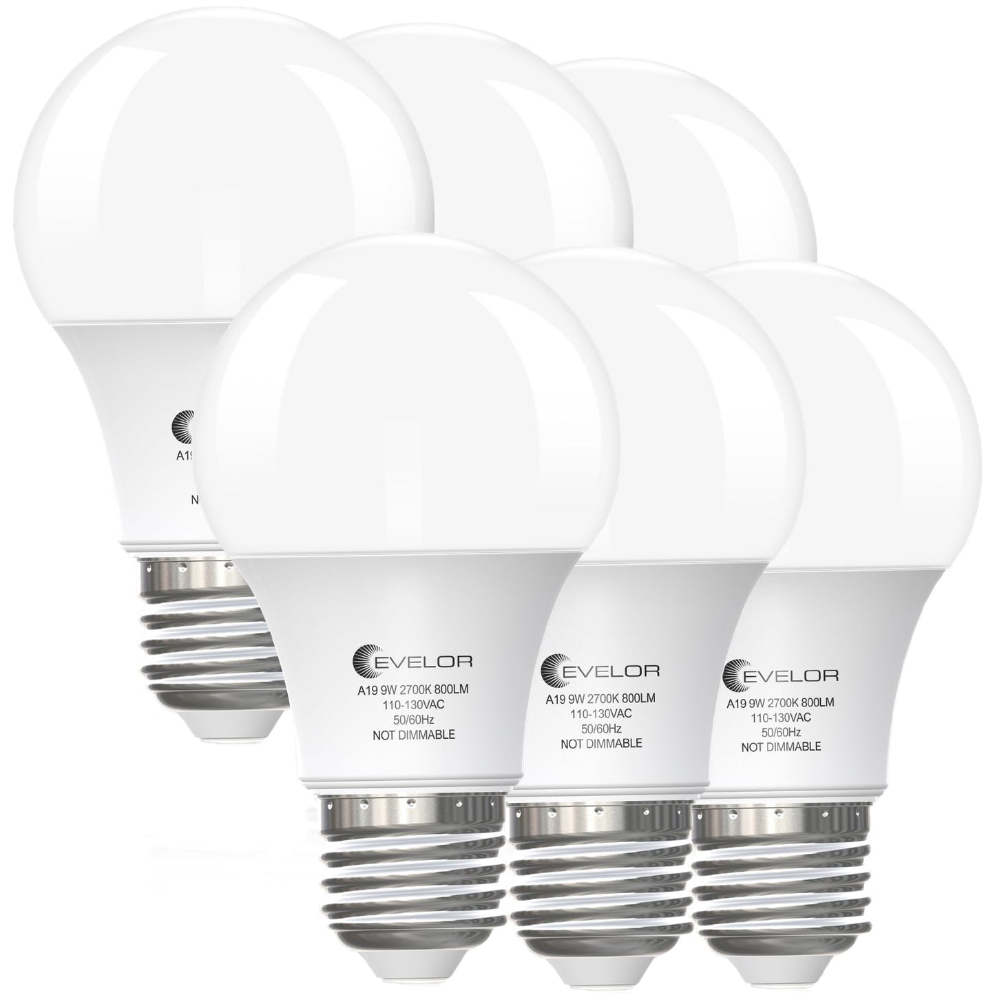 6-Pack A19 LED Light Bulbs,60 Watt Equivalent Daylight 5000K with E26 Base,Efficient 9W,800 Lumens Non-Dimmable LED Bulbs,15000 Hours, Ideal for Bedroom Living Room